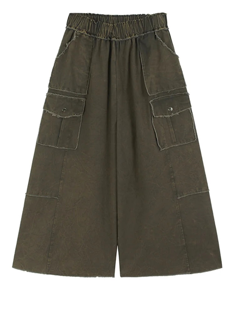 High Waist Caramel Color Denim Burr Pockets Wide Leg Jeans New Women Trousers Fashion Tide Spring Autumn 2025 1DH9668