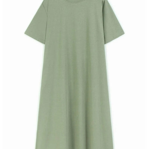 Load image into Gallery viewer, Women Blue Brief Pocket Casual Big Size Midi Dress New Round Neck Short Sleeve Fashion Tide Spring Summer 2025 1DJ1187
