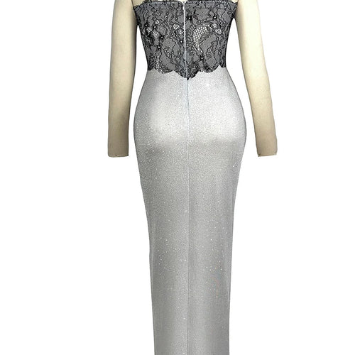 Load image into Gallery viewer, Sleeveless Sexy Sequins Strapless Thigh Slit Maxi Dress For Women High Waist Off-shoulder Sexy Club Party Evening Dress
