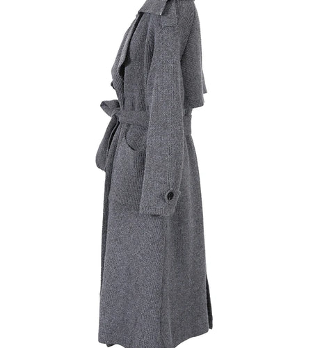 Gray Belted Pocket Big Size Knitting Cardigan Sweater V-Neck Long Sleeve Women New Fashion Spring Autumn 2025 17A2005H02