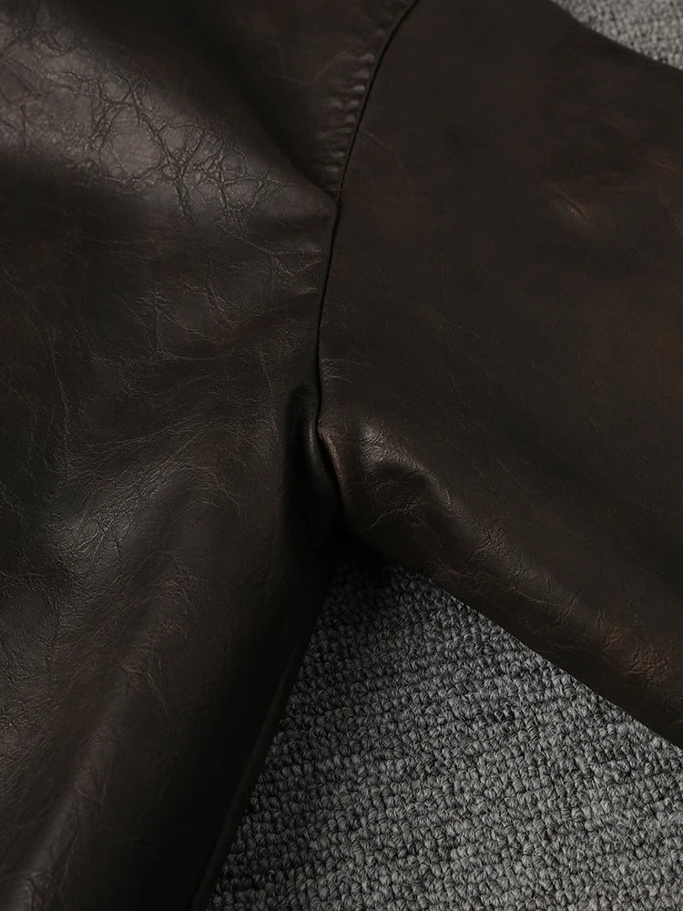 Brown Casual Big Size Vintage PU Leather Jacket New Lapel Long Sleeve Women Coat Fashion Tide Spring Autumn 2025 9C5013