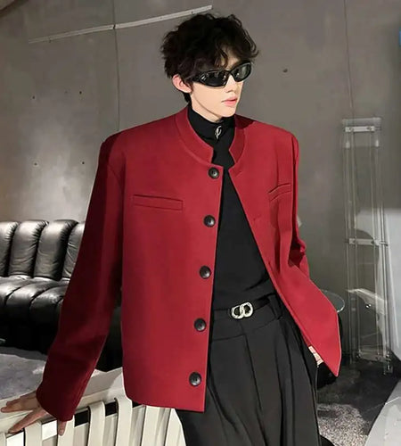 Stylish Men's Suit Jackets Stand Collar Single Breasted Shoulder Padded Slim Casual Thickened Male Short Blazers 9W223