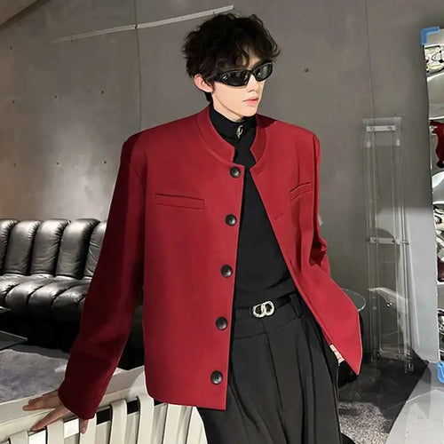 Load image into Gallery viewer, Stylish Men&#39;s Suit Jackets Stand Collar Single Breasted Shoulder Padded Slim Casual Thickened Male Short Blazers 9W223
