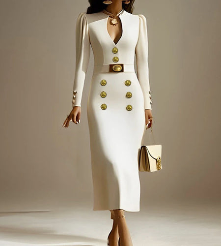 Wedding Evening Banquet Dresses for Women Clothing Formal Original Creation Buttoned Long Sleeve Dress for Ladies