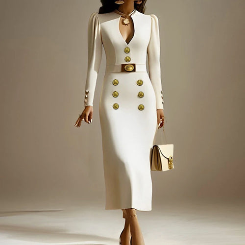 Load image into Gallery viewer, Wedding Evening Banquet Dresses for Women Clothing Formal Original Creation Buttoned Long Sleeve Dress for Ladies
