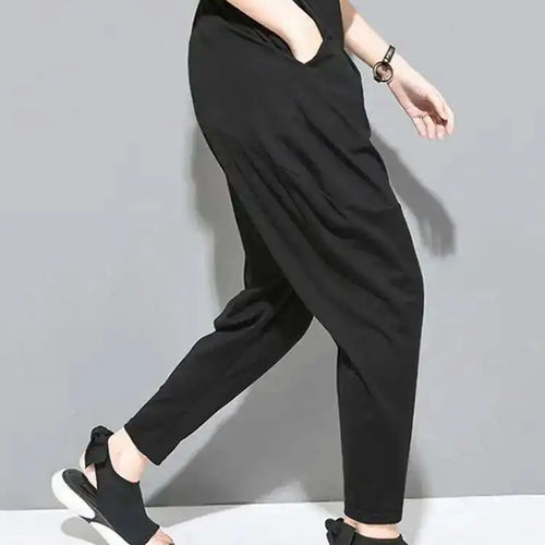 Load image into Gallery viewer, Spring Autumn High Elastic Waist Black Leisure Pocket Stitch Loose Harem Pants Women Trousers Fashion Tide JW997
