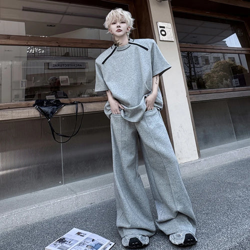 Load image into Gallery viewer, Men&#39;s Pants Set New Summer Contrast Colors Rivet Zipper Design Short Sleeved Sweatshirt Casual Straight Leg Pants 9W1798
