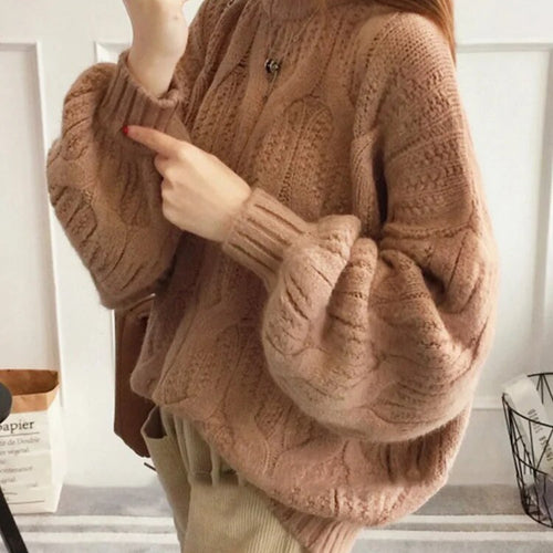 Load image into Gallery viewer, Solid Pullover Knitting Sweaters For Women Round Neck Lantern Sleeve Loose Minimalist Sweater For Women Fashion
