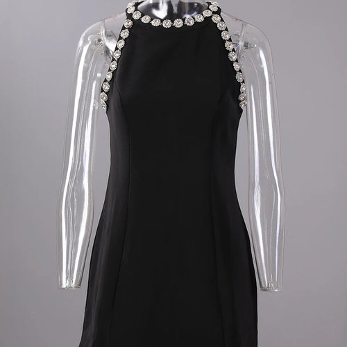 Load image into Gallery viewer, Women Black Rhinestones Spliced Elegant Slim Vest Dress New Round Neck Sleeveless Fashion Tide Spring Summer 2025 CPG2981
