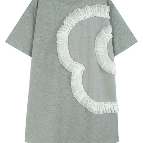 Load image into Gallery viewer, Women Gray Mesh Ruffles Big Size Mini T-shirt Dress New Round Neck Short Sleeve Fashion Tide Spring Summer 2025 1DH9812
