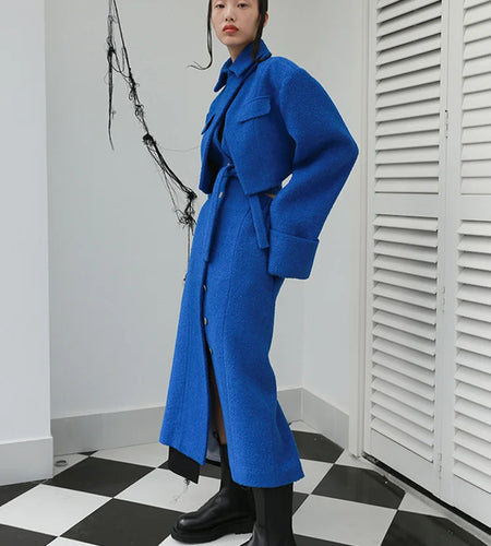 Loose Fit Big Size Irregular Hollow Out Woolen Coat Parkas New Long Sleeve Women Fashion Tide Autumn Winter 2025 1DD2176