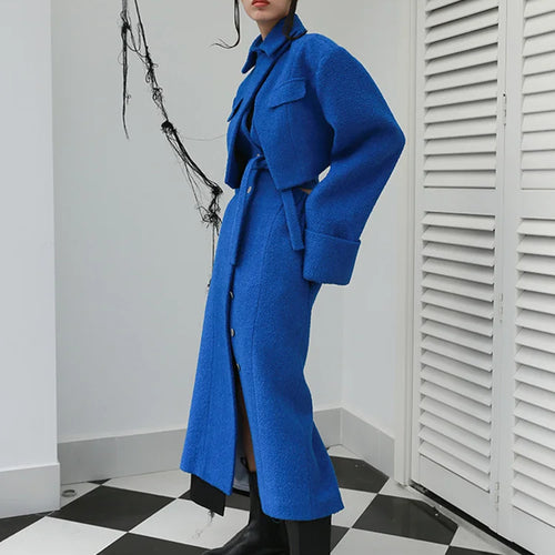 Load image into Gallery viewer, Loose Fit Big Size Irregular Hollow Out Woolen Coat Parkas New Long Sleeve Women Fashion Tide Autumn Winter 2025 1DD2176
