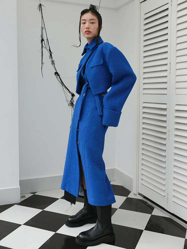 Loose Fit Big Size Irregular Hollow Out Woolen Coat Parkas New Long Sleeve Women Fashion Tide Autumn Winter 2025 1DD2176