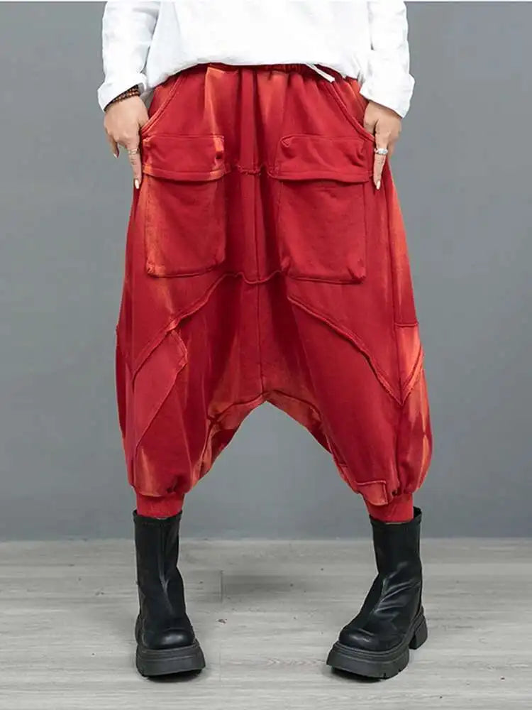 Big Size Red Short Jacket Pocket Cross Pants Two Piece Suit New Lapel Long Sleeve Women Fashion Tide Spring Autumn 2025