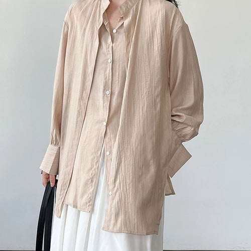 Load image into Gallery viewer, Women Apricot Irregular Cross Big Size Blouse New Stand Collar Long Sleeve Shirt Fashion Tide Spring Autumn 2025 1DJ1690
