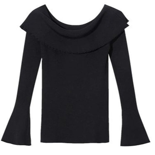 Load image into Gallery viewer, Solid Designer Knitting Sweaters For Women Slash Neck Flare Sleeves Cold Shoulder Sweater Female Fashion Clothing
