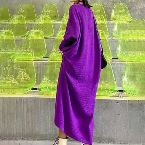 Load image into Gallery viewer, Women Purple Knitting Big Size Casual Long Sweater Dress New V-Neck Long Sleeve Fashion Tide Spring Autumn 2025 1DH7780
