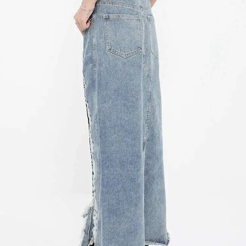 Load image into Gallery viewer, High Waist Blue Denim Holes Irregular Burr Long Casual Half-body Skirt Women Fashion Tide New Spring Autumn 2025 1DF6983
