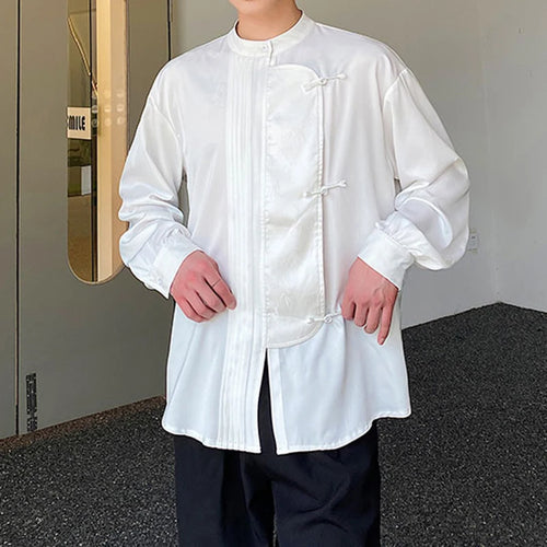 Load image into Gallery viewer, Men&#39;s Shirts Long Sleeve New Chinese Style Personalized Stand Collar  Button Design Solid Color Handsome Male Top 9W1789
