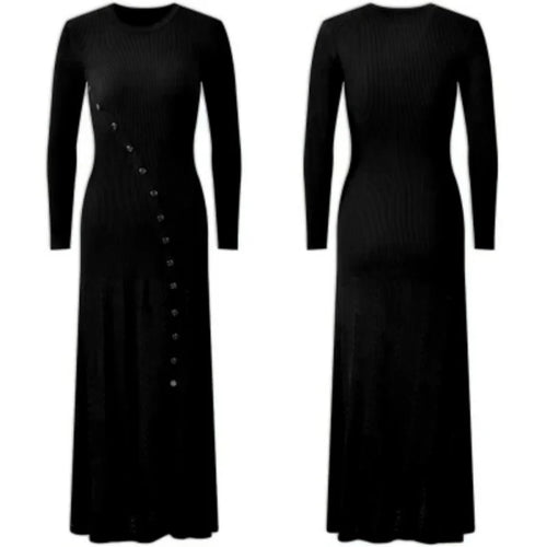 Load image into Gallery viewer, Korean Autumn Winter Black Beige Elegant Single Breasted Dress Women Red Long Sleeves 2024 Knitted Split Dress Popular Trend New
