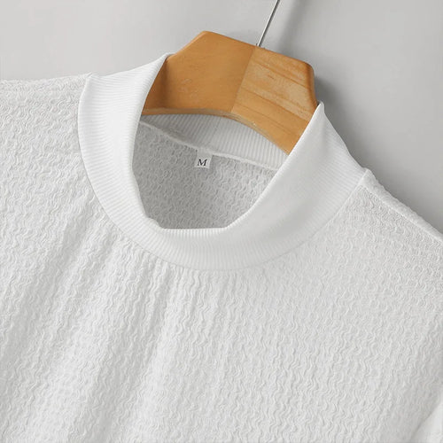 Load image into Gallery viewer, Korean Style Men&#39;s T-shirts Knitting Water Wave Turtleneck Casual Long Sleeve Male Tops Solid Color Tees Autumn 9C6640
