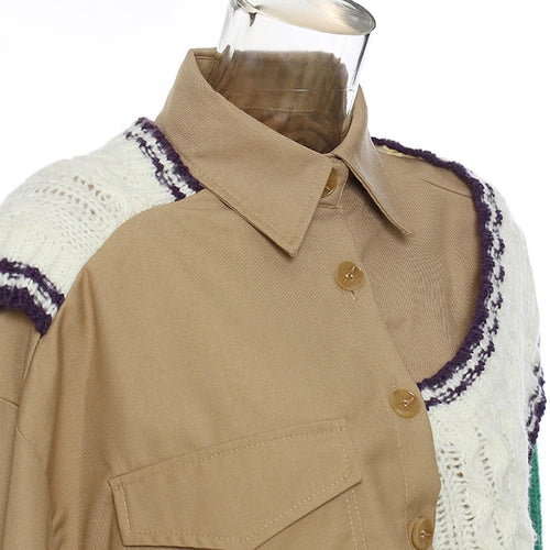 Load image into Gallery viewer, Khaki Irregular Big Size Knitting Sweater Lapel Long Sleeve Women Pullovers New Fashion Tide Autumn Winter 2025 1DE6073
