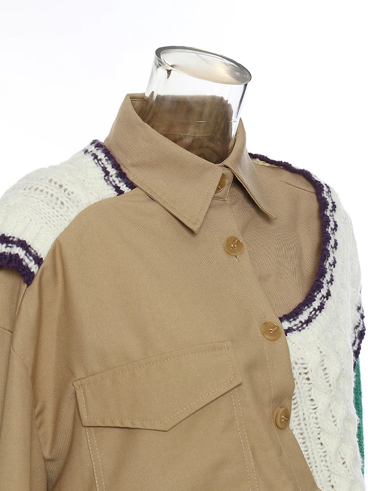 Khaki Irregular Big Size Knitting Sweater Lapel Long Sleeve Women Pullovers New Fashion Tide Autumn Winter 2025 1DE6073