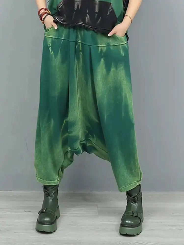 High Elastic Waist Black Tie Dye Casual Big Size Corss Pants New Trousers Women Fashion Tide Spring Autumn 2025 1DJ0278