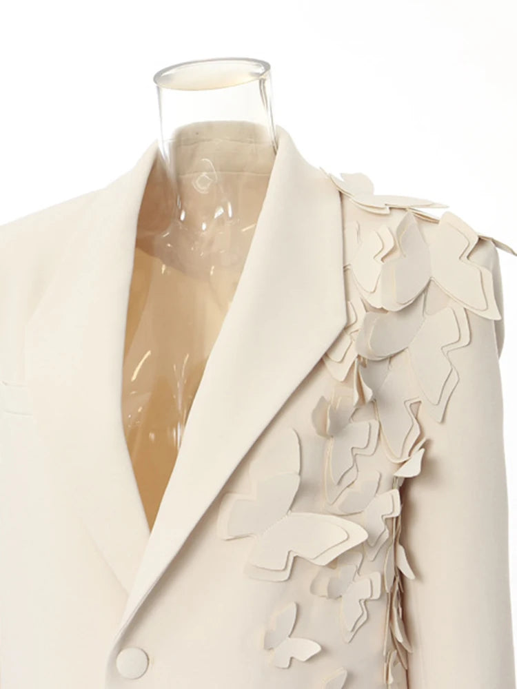 Women Apricot Butterfly Big Size Elegant Blazer New Lapel Long Sleeve Jacket Fashion Tide Spring Autumn 2025 1DH5934