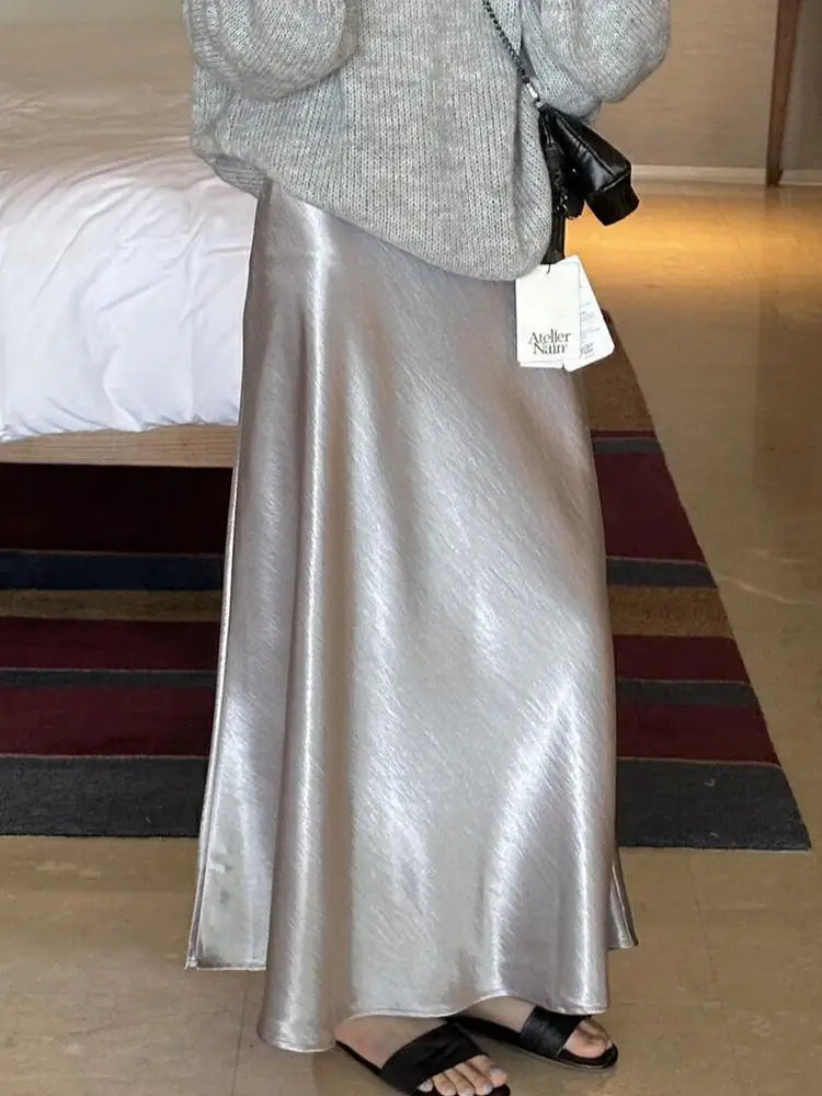 French Fashion Black Beige High Waist Long Skirt 2025 Spring Summer Women Grey Holiday Fishtail Skirt Simplicity Popular Ladies
