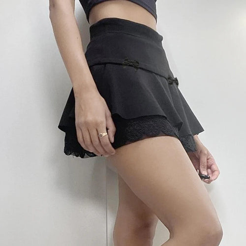 Load image into Gallery viewer, Fashion Chic Black Lace Spliced Summer Skirt for Women Streetwear Gothic Dark A-Line Mini Skirts Bow Stitch Outfits
