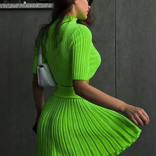 Load image into Gallery viewer, Autumn New Fashion Knitted Skirt Short Sleeve Set Women Elastic Temperament Female Two Piece Set Party Street Clothing
