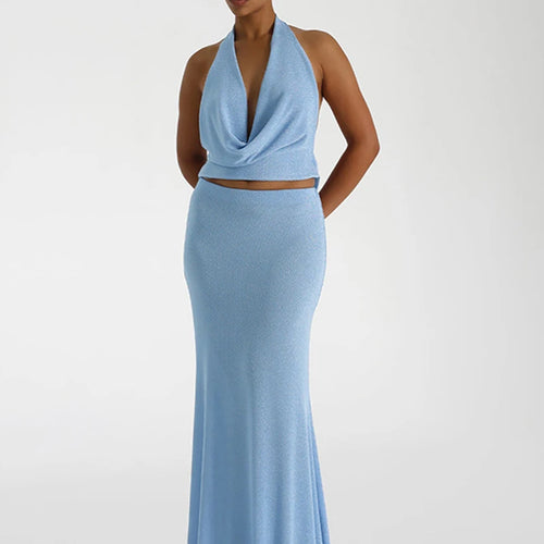 Load image into Gallery viewer, Halter Deep V Neck Backless Sexy Maxi Dress For Women Fashion Sleeveless High Waist Slim-fit Beach Club Party Dress
