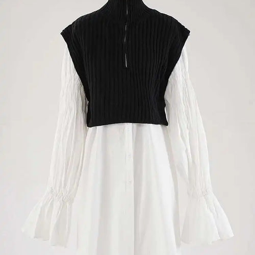 Load image into Gallery viewer, Women White Kniitting Irregular Big Size Shirt Dress New Turtleneck Long Sleeve Fashion Tide Spring Autumn 2025 CPDB269
