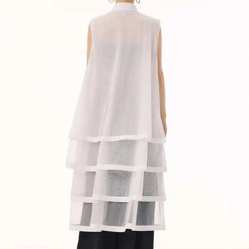 Load image into Gallery viewer, Women Black Layers Mesh Big Size Midi Vest Shirt Dress New Lapel Sleeveless Fashion Tide Spring Summer 2025 1DH9472
