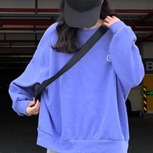 Load image into Gallery viewer, Chic Casual Blue Pullovers Women&#39;s Hoodies Office Lady Solid Color Fashion Female Streetwear Simple O-neck Sweatshirts
