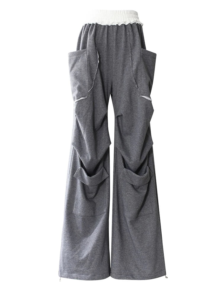 Gray Sweatshirt Color-block Long Pants Two Piece Suit New Hooded Long Sleeve Women Fashion Tide Spring Autumn 2025 7AB8037