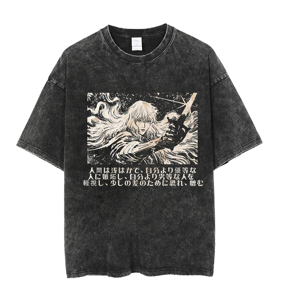 Vintage Washed Tshirts Anime T Shirt Harajuku Oversize Tee Cotton fashion Streetwear unisex top 15v2