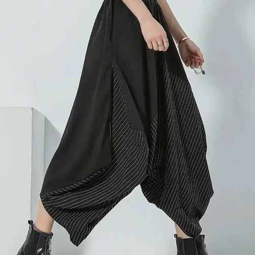 Load image into Gallery viewer, High Elastic Waist Black Irregular Striped Pants New Loose Fit Trousers Women Fashion Tide Spring Autumn 2025 1DF4666
