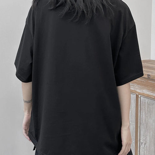 Load image into Gallery viewer, Women Black Flower Ruffles Big Size Irregular T-shirt New Round Neck Short Sleeve Fashion Tide Spring Summer 2025 1DF9643
