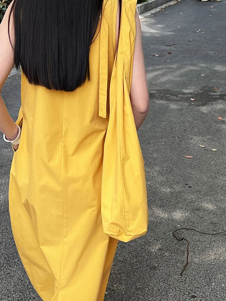 Women Blue With Bag Brief Elegant Long Vest Dress New Round Neck Sleeveless Fashion Tide Spring Autumn 2025 1DJ1112