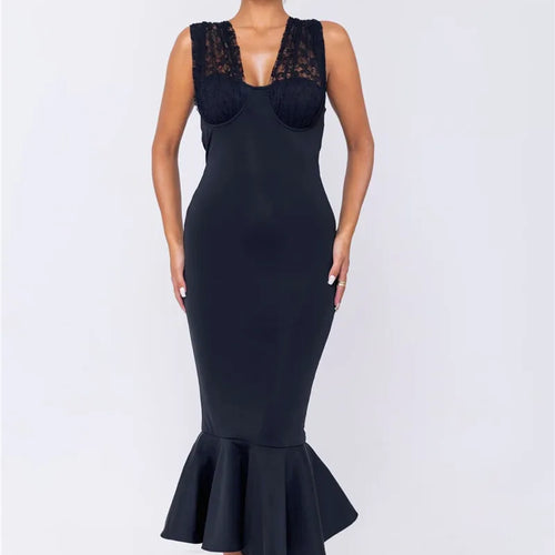 Load image into Gallery viewer, Sleeveless Fishtail Maxi Dress For Women Autumn New Halter Deep V Neck Backless Bodycon Party Sexy Long Dress Elegant
