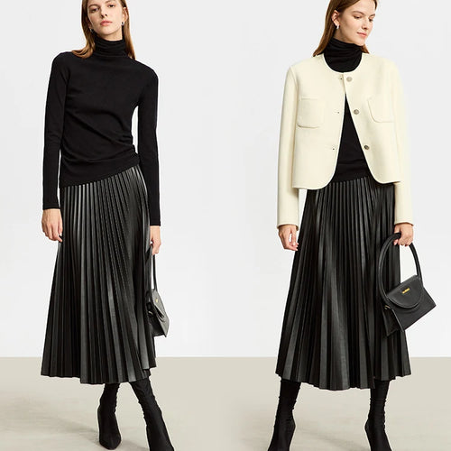Load image into Gallery viewer, Minimalist Retro Fashion Women Skirts 2024 Winter New A-line Pleated PU Simple Office Lady Leather Skirt Female 12323021
