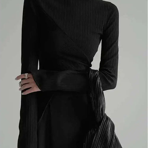 Load image into Gallery viewer, Black Irregular High Elastic Knitting Sweater Turtleneck Long Sleeve Women Pullovers New Fashion Spring Autumn 2025 1DF490
