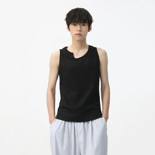 Load image into Gallery viewer, Men&#39;s Sleeveless Bottom Tank Top Simple Solid Color Irregular Neckline Trend Fashion Loose Casual Male Vest 9C5622
