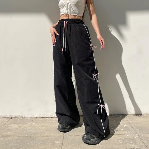 Load image into Gallery viewer, Streetwear Stripe Loose Women Pants Sweet Coquette Clothes Straight Leg Bow Sporty Trousers Cutecore Joggers Outfits
