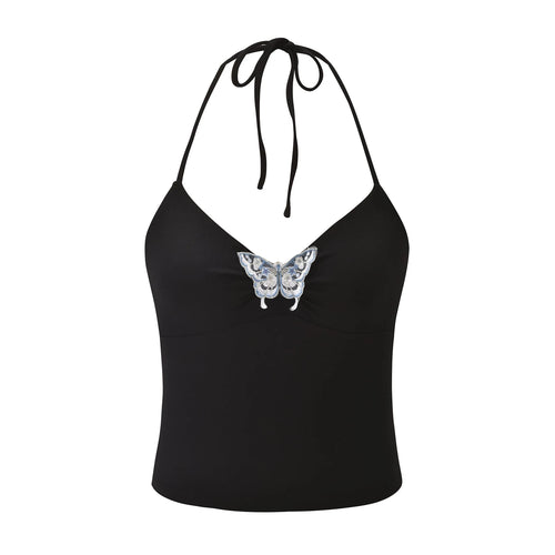 Load image into Gallery viewer, y2k Clothes Top Women Summer Butterfly Embroidery Tie-up Spaghetti Strap Sleeveless Backless Camisole 2000s Streetwear
