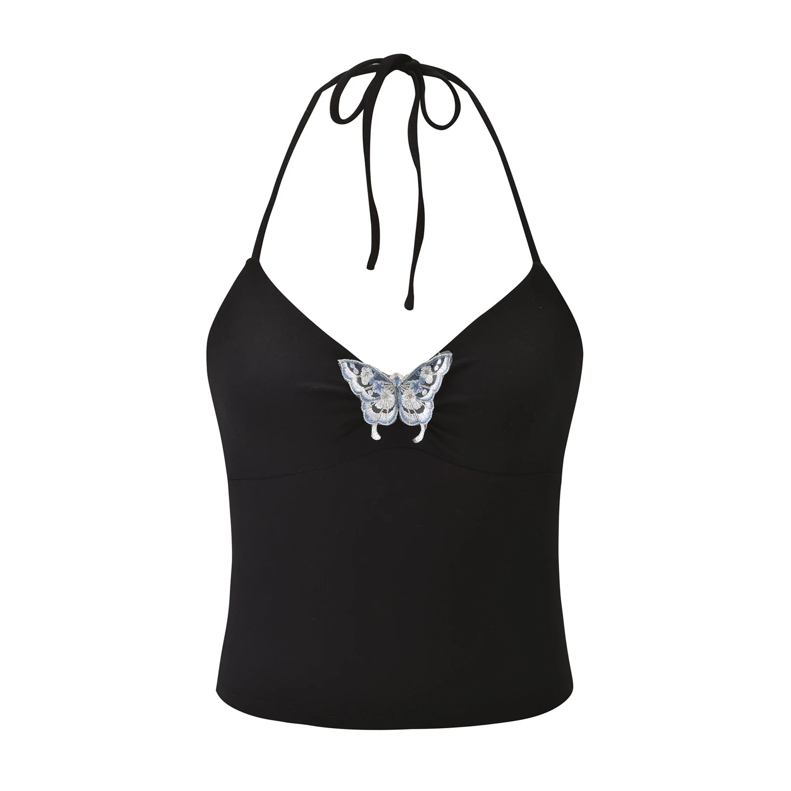 y2k Clothes Top Women Summer Butterfly Embroidery Tie-up Spaghetti Strap Sleeveless Backless Camisole 2000s Streetwear