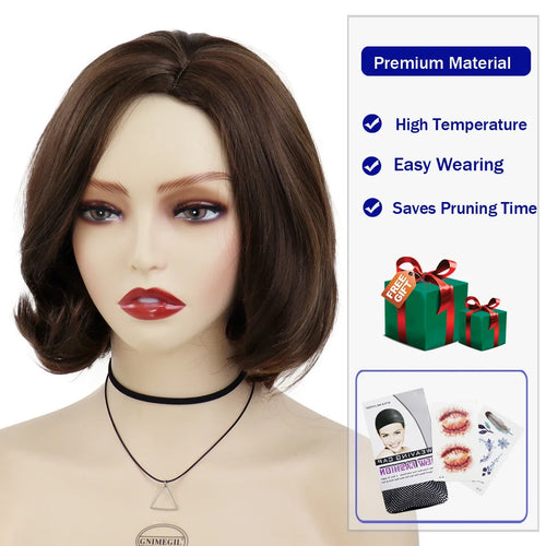 Load image into Gallery viewer, Synthetic Wigs for Women Short Hair Brown Color Natural Hairstyle Curly Wigs Bob Mommy Wig Highlight with Side Bangs
