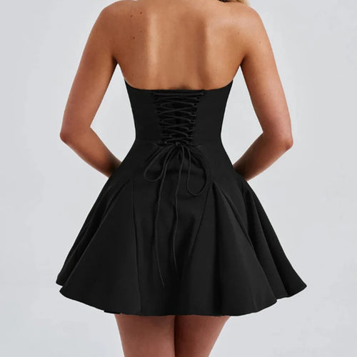 Load image into Gallery viewer, Bow Strapless Backless Sexy Mini Dress For Women Robe Fashion Solid Off-shoulder Sleeveless A-line Club Dress Vestido
